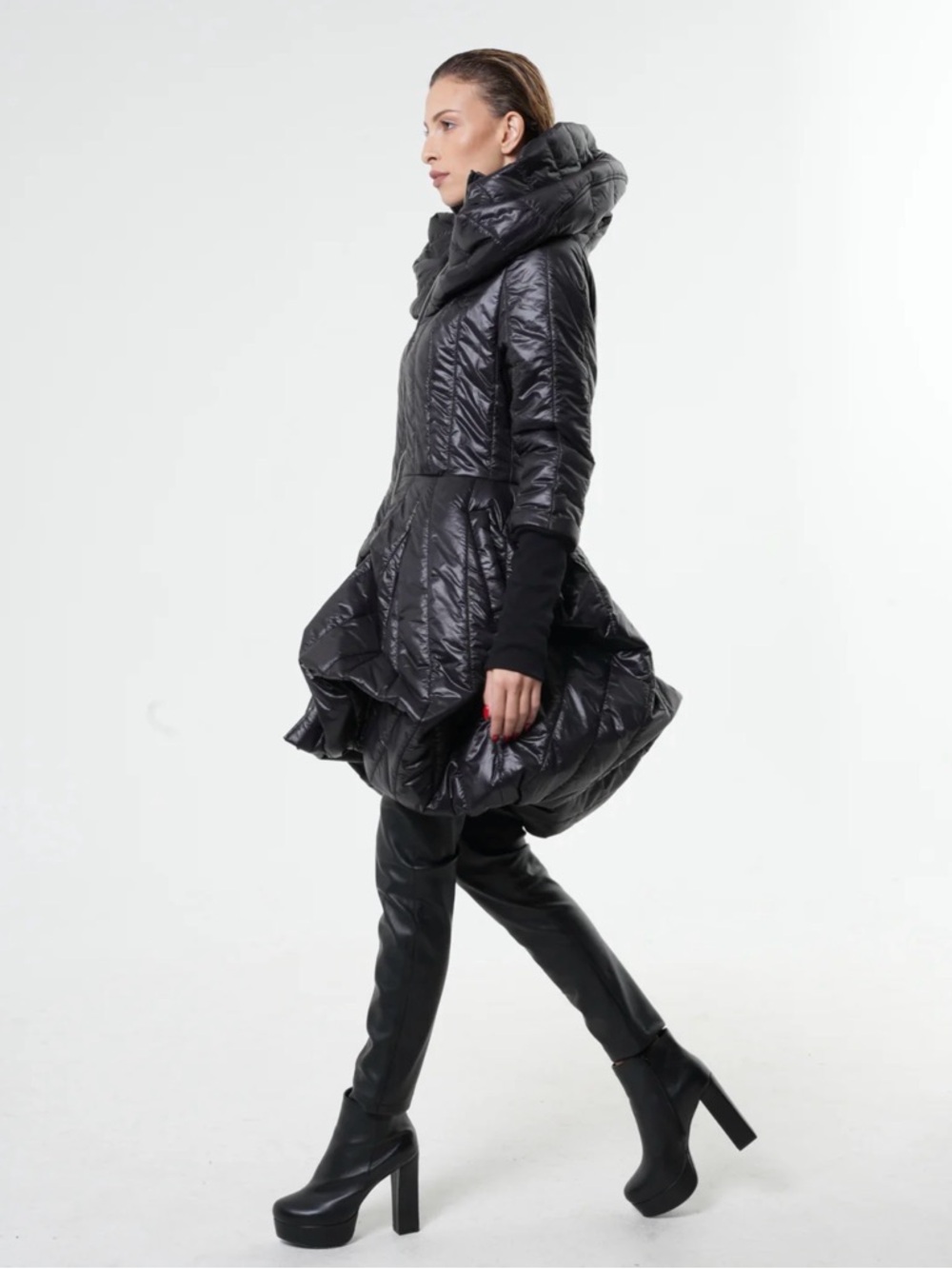 Extravagant Sculpted Puffy Coat In Black by METAMORPHOZA - Picture 9 of 9